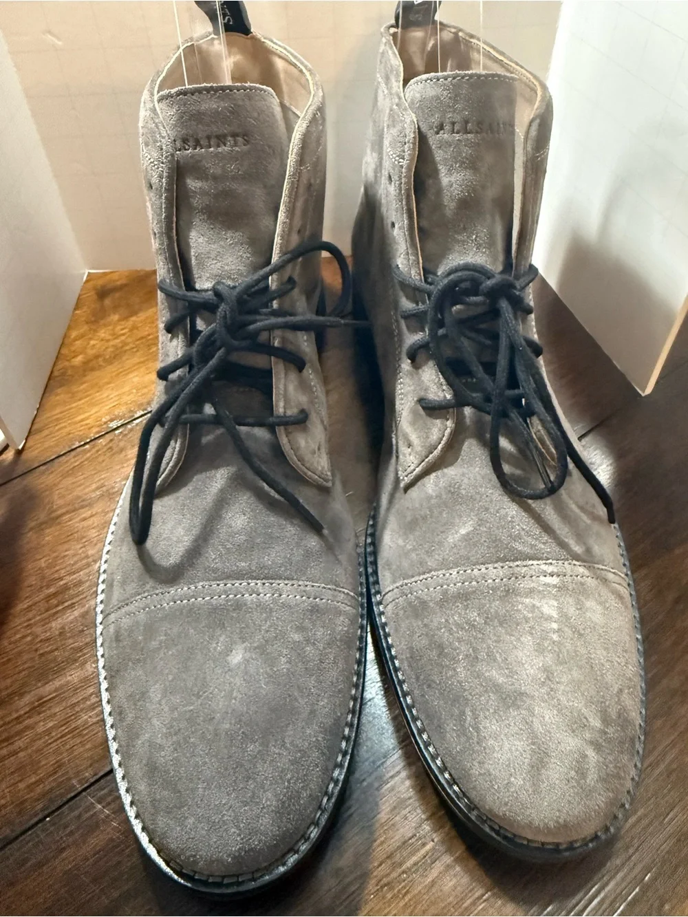 AllSaints Harland Suede Boots Men's Size 13 Grey Cap Toe Lace Up Ankle MO63FB